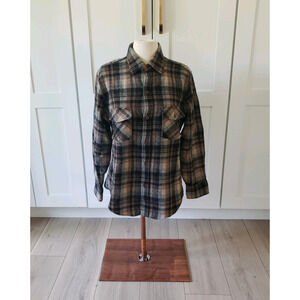 VTG Ponderosa Wool Shirt Mens S Brown Plaid Flannel Shacket Korea Barn 90s